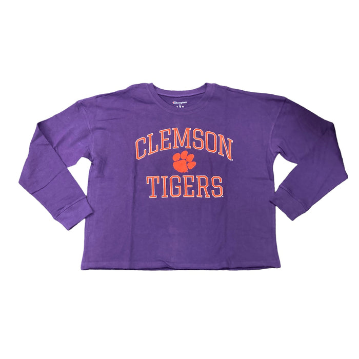 Champion Ladies Clemson Tigers Logo Long Sleeve Crop Shirt