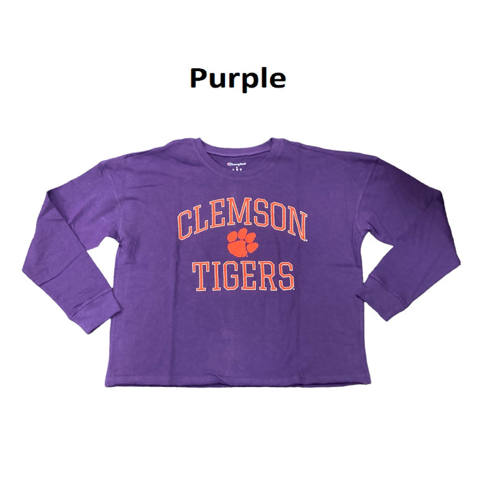 Champion Ladies Clemson Tigers Logo Long Sleeve Crop Shirt
