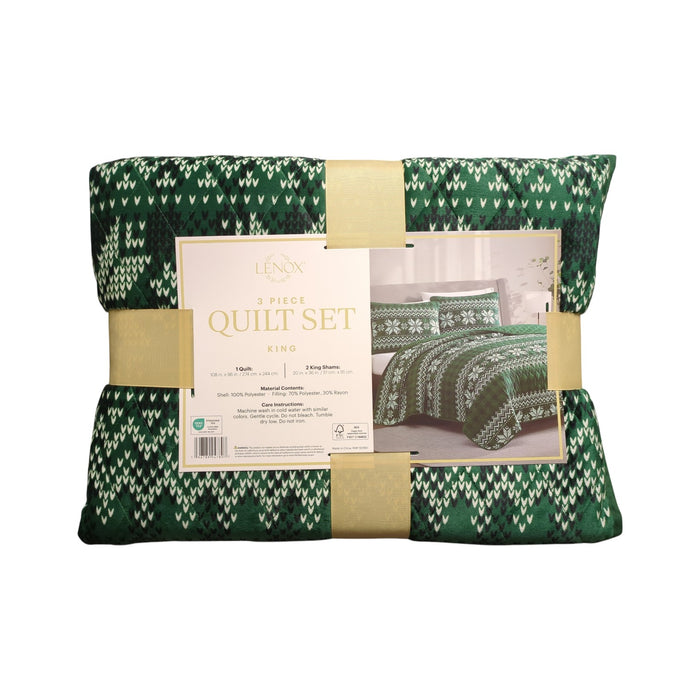 Lenox 3-Piece Polyester Holiday Patterened Quilt Set, King