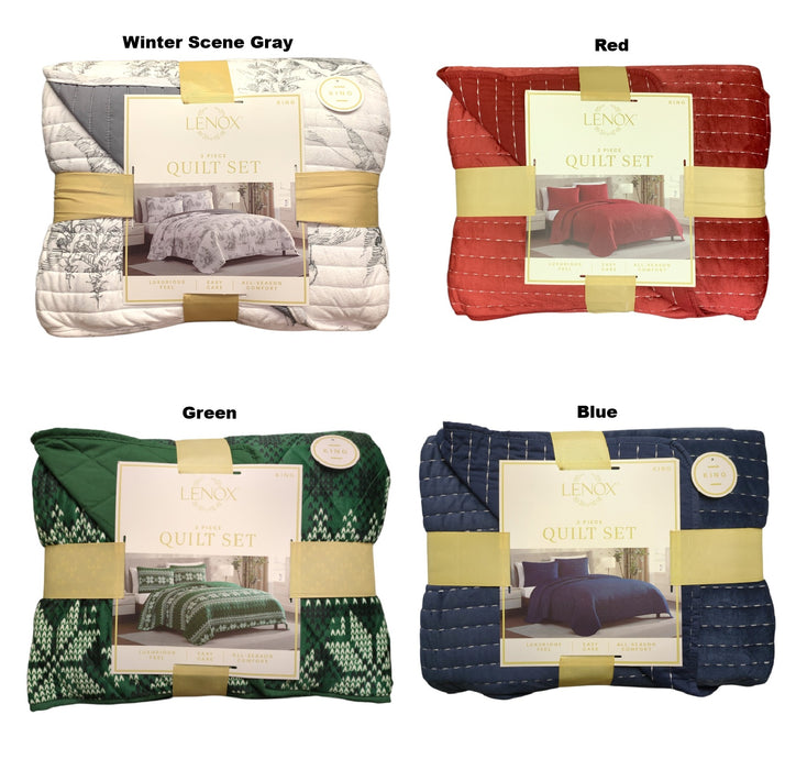 Lenox 3-Piece Polyester Holiday Patterened Quilt Set, King