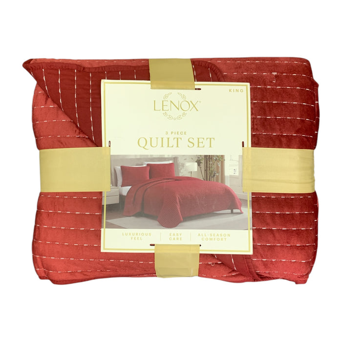 Lenox 3-Piece Polyester Holiday Patterened Quilt Set, King