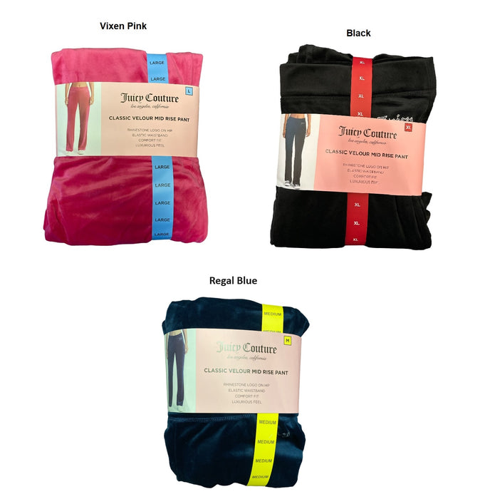 Juicy Couture Women's Classic Velour Mid Rise Rhinestone Comfort Fit Track Pant