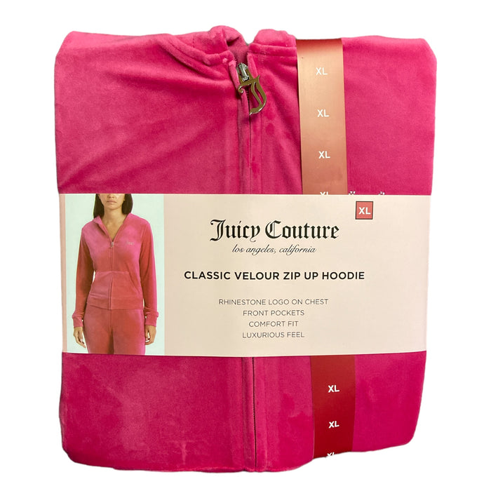 Juicy Couture Women's Classic Velour Rhinestone Logo Comfort Fit Full Zip Hooded Jacket