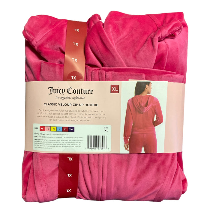 Juicy Couture Women's Classic Velour Rhinestone Comfort Full Zip Hooded Jacket
