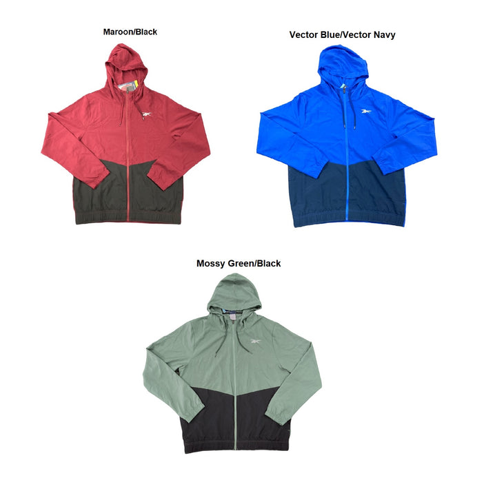 Reebok Men's Full Zip Color Block Drawcord Adjustable Hood Training Woven Jacket