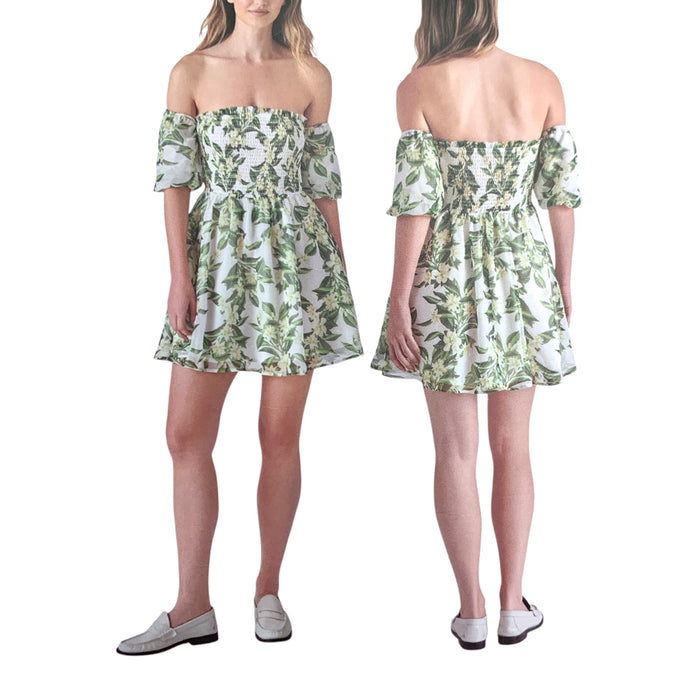 Betsey Johnson Puff Sleeve Babydoll Dress, Smocked Bodice, Lightweight Chiffon