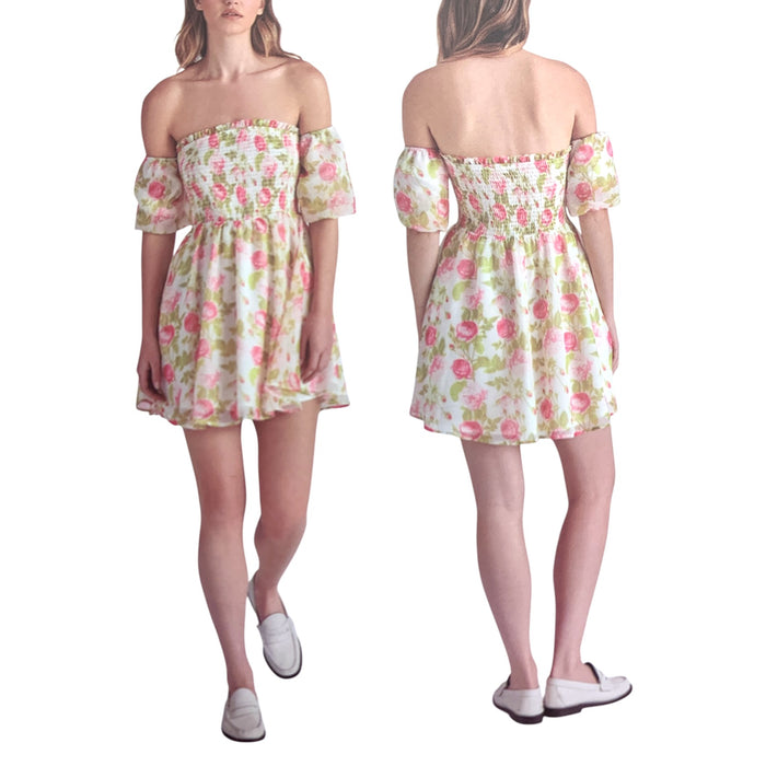 Betsey Johnson Puff Sleeve Babydoll Dress, Smocked Bodice, Lightweight Chiffon