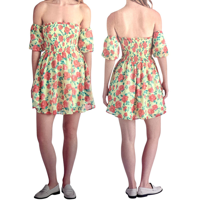 Betsey Johnson Puff Sleeve Babydoll Dress, Smocked Bodice, Lightweight Chiffon