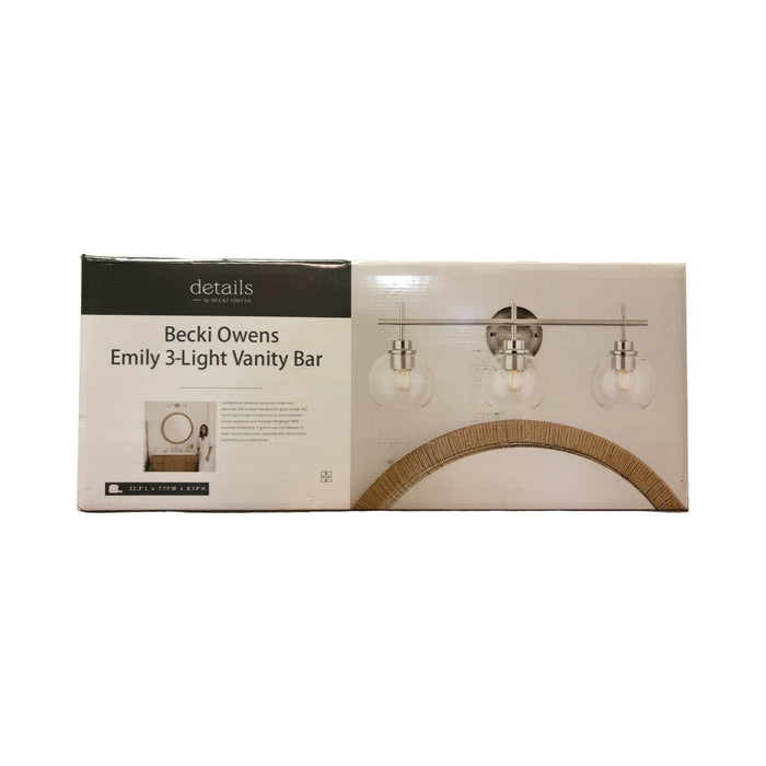 details by Becky Owens, Emily Dimmable 3-Light Vanity Bar, Brushed Nickel Finish