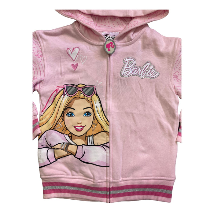 Barbie Girl's Full Sleeved Graphic Print Character Full Zip Hooded Jacket