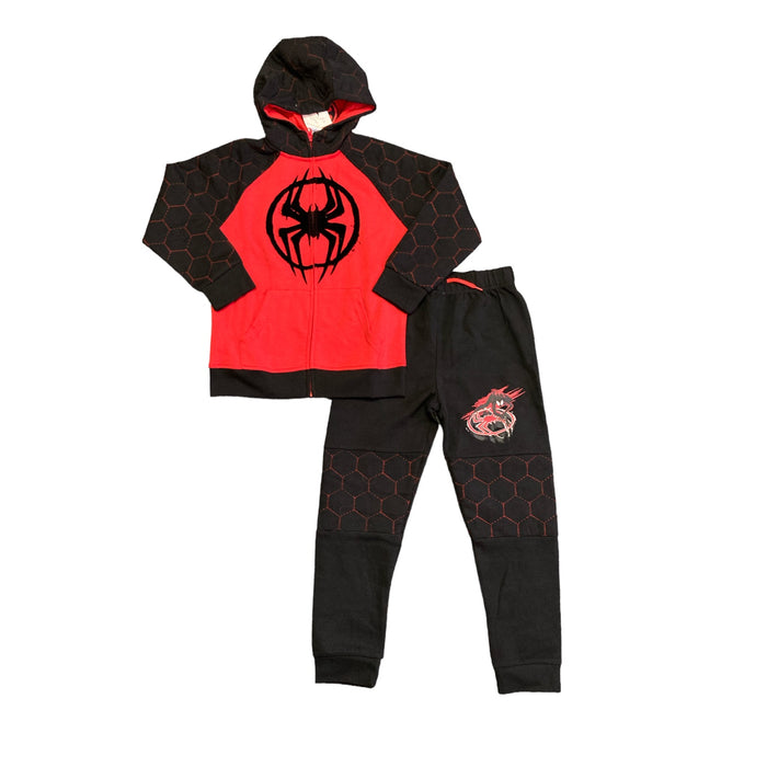 Marvel Boy's Spiderverse Full Zip Long Sleeve Active Hoodie and Pant Set