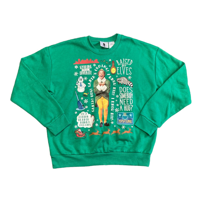 Elf Adult Long Sleeve Talking Graphic Print Soft Holiday Print Sweatshirt