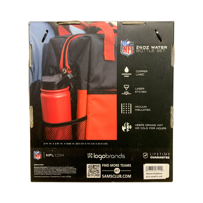 Logo Brands Officially Licensed NFL 24oz Vacuum Insulated Water Bottle Set, 2pk