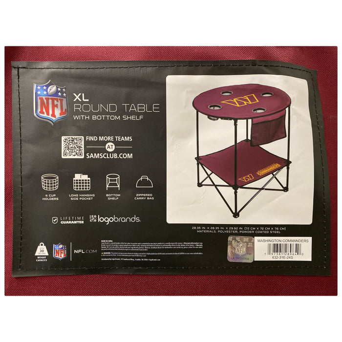 Logo Brands NFL XL Foldable & Portable Round Table with Bottom Shelf