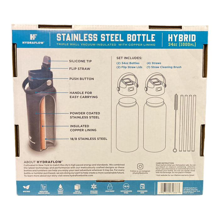 Hydraflow 34-oz. Hybrid Triple Wall Stainless Steel Bottle, 2 Pack