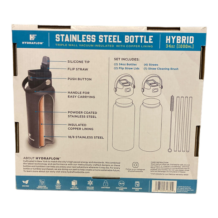 Hydraflow 34-oz. Hybrid Double Wall Stainless Steel Bottle, 2 Pack