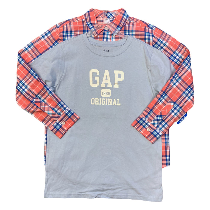 GAP Kid's Boy's 2 Piece Short Sleeve Crewneck and Long Sleeve Button Down Set