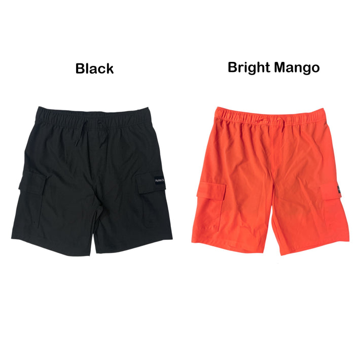 Hurley Boy's Cargo Pocket Drawstring Swim Trunks, Boxer-Brief Style Liner