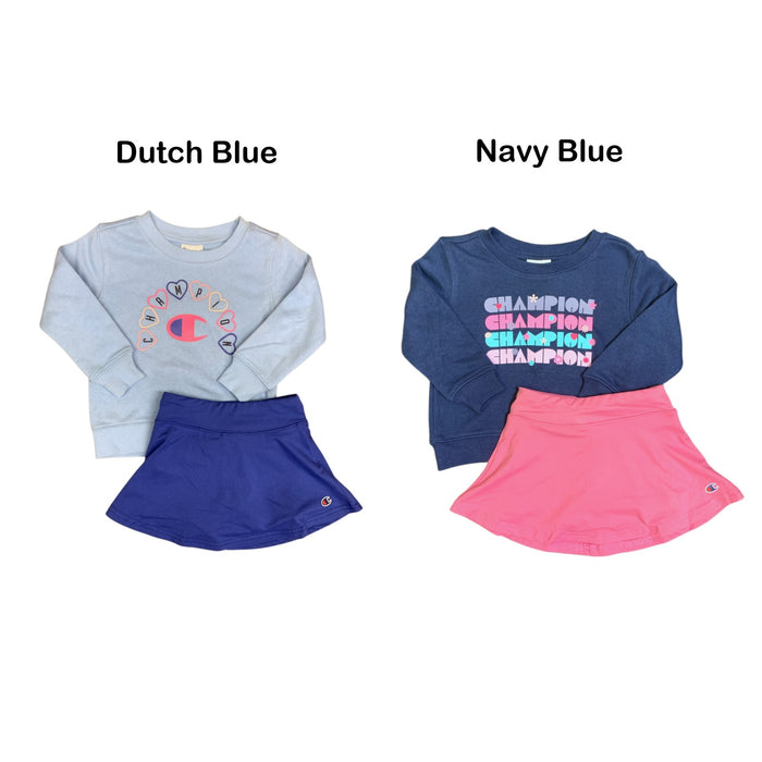Champion Girl's 2-Piece Fleece Skort Set, Crewneck, Ribbed Cuffs/Hem