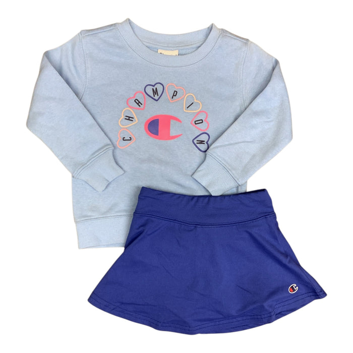 Champion Girl's 2-Piece Fleece Skort Set, Crewneck, Ribbed Cuffs/Hem