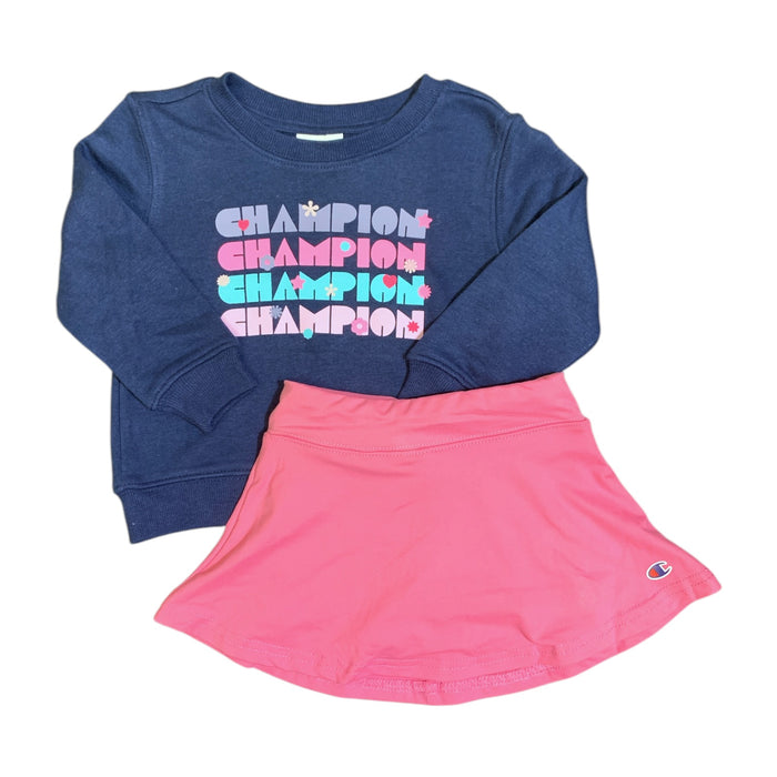 Champion Girl's 2-Piece Fleece Skort Set, Crewneck, Ribbed Cuffs/Hem