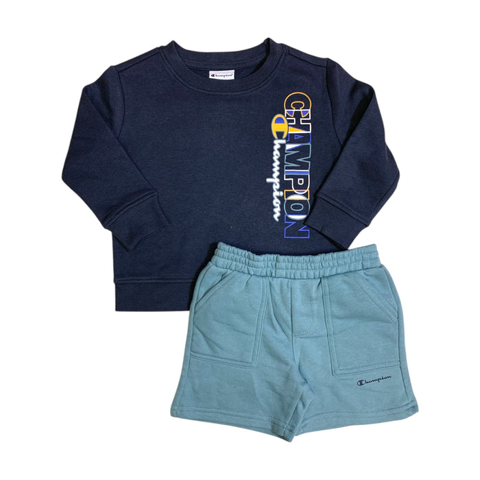 Champion Boys 2-Piece Fleece Short Set, Crewneck, Ribbed Cuffs and Hem