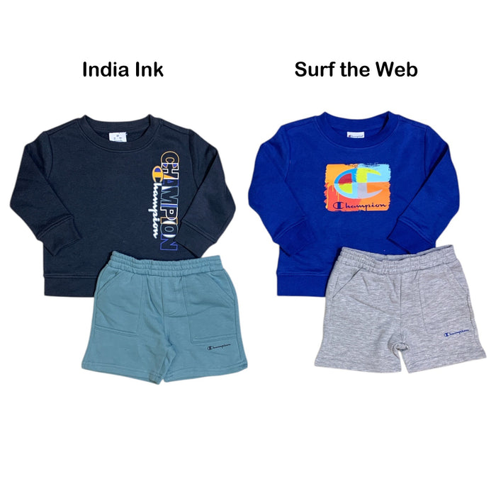 Champion Boys 2-Piece Fleece Short Set, Crewneck, Ribbed Cuffs and Hem