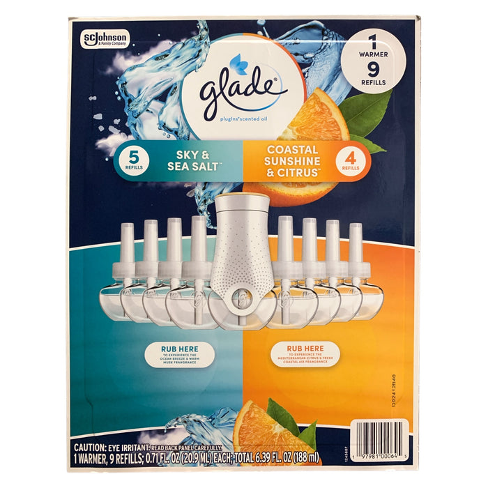 Glade plugIns Sky & Sea Salt/Coastal Sunshine & Citrus Refills (9) & Warmer (1)