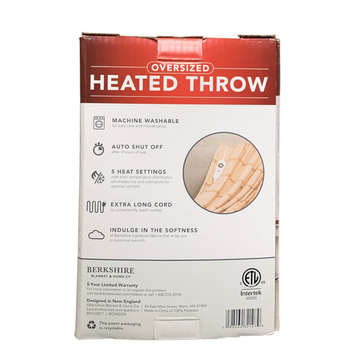 Berkshire Oversized Heated Throw with Auto Shut Off, 60"x70", Neutral