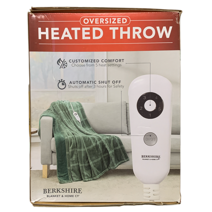 Berkshire Oversized Heated Throw with Auto Shut Off, 60"x70", Green