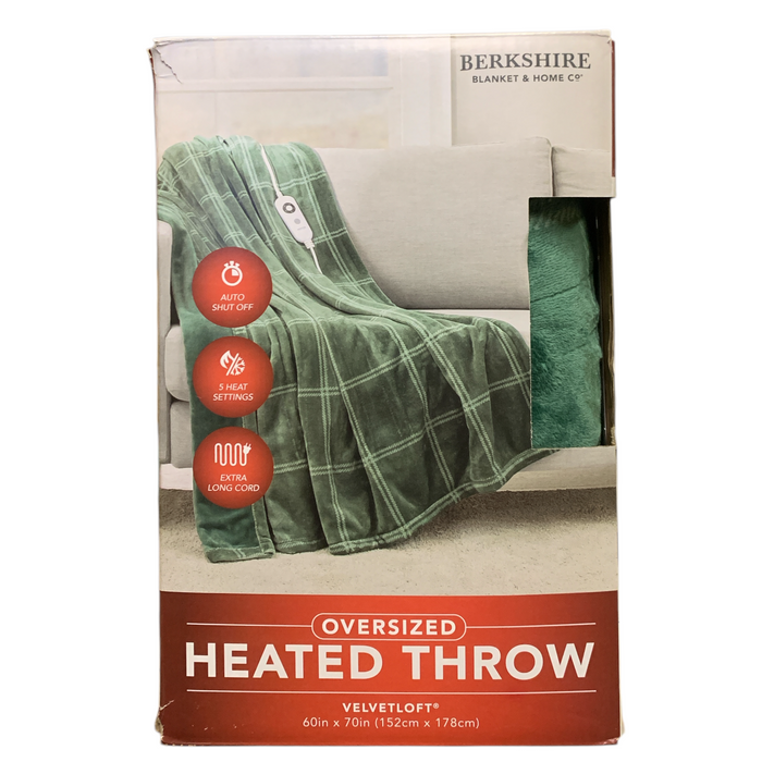Berkshire Oversized Heated Throw with Auto Shut Off, 60"x70", Green