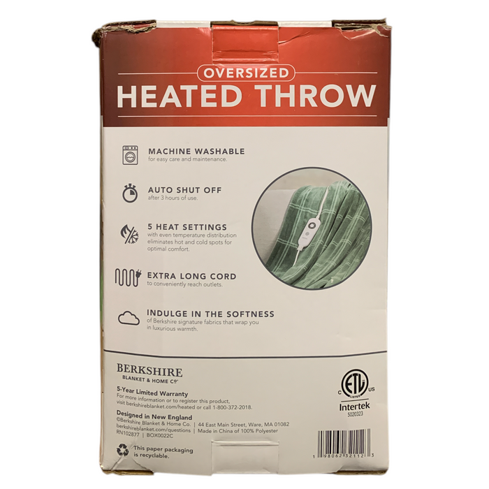Berkshire Oversized Heated Throw with Auto Shut Off, 60"x70", Green