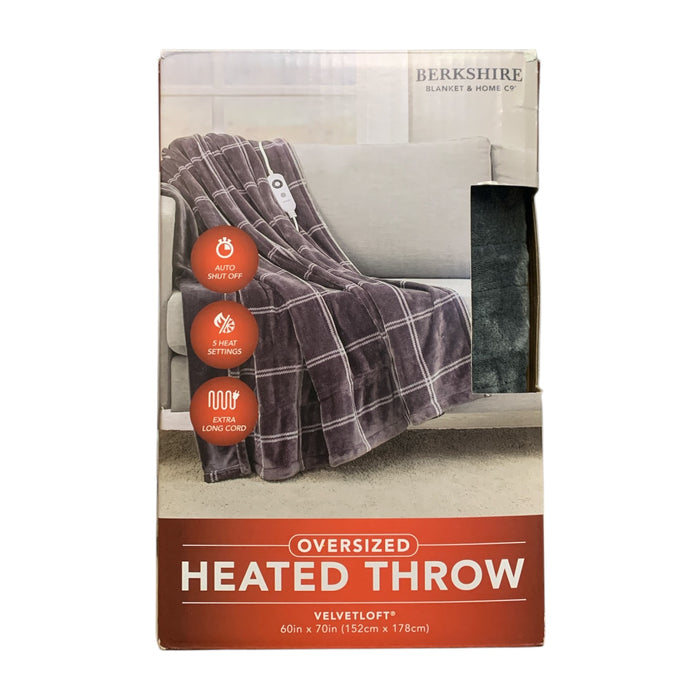 Berkshire Oversized Heated Throw with Auto Shut Off, 60"x70", Mid Grey