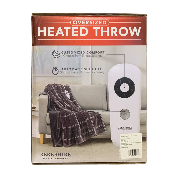 Berkshire Oversized Heated Throw with Auto Shut Off, 60"x70", Mid Grey