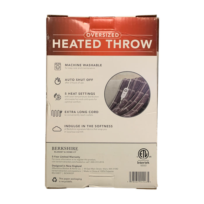Berkshire Oversized Heated Throw with Auto Shut Off, 60"x70", Mid Grey