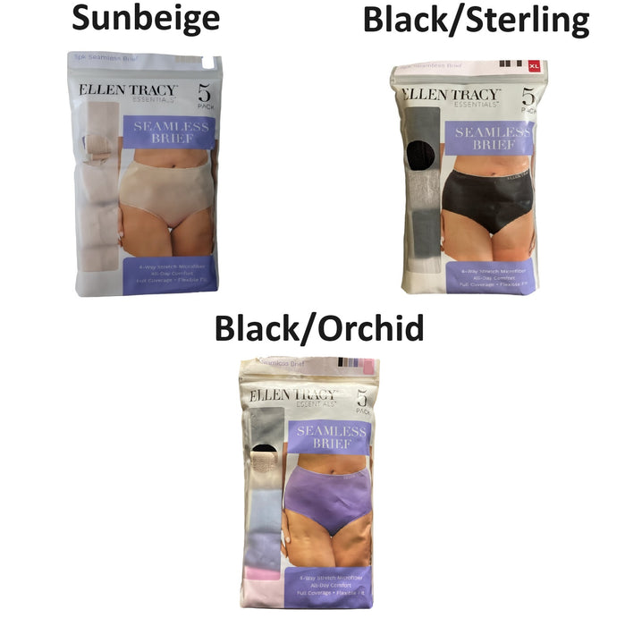 Ellen Tracy Essentials Women's 4 Way Stretch Flexible Fit Seamless Brief, 5 Pack