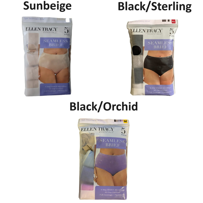 Ellen Tracy Essentials Women's 4 Way Stretch Flexible Fit Seamless Brief, 5 Pack