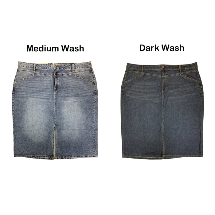 Edited by Hunter McGrady Women's Denim Midi Skirt, High-Rise Fit, Plus Size
