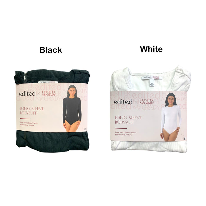 Edited by Hunter McGrady Womens Long Sleeve Bodysuit, Crewneck, Stretch Fabric
