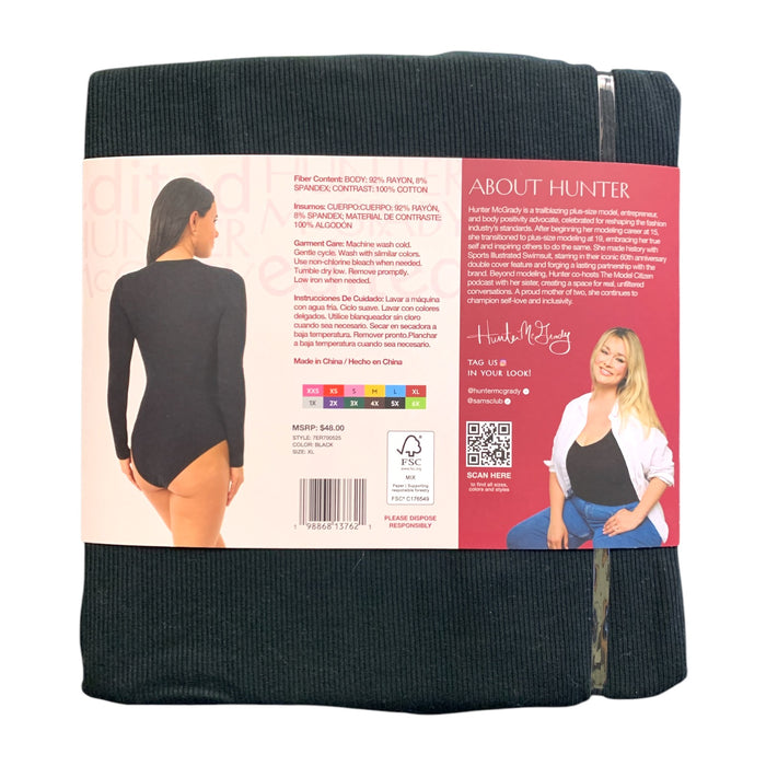 Edited by Hunter McGrady Womens Long Sleeve Bodysuit, Crewneck, Stretch Fabric