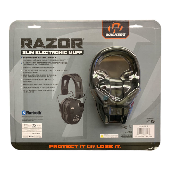 Walker's "Razor Quad BT" Slim Bluetooth Hearing Protection Muff (Black)