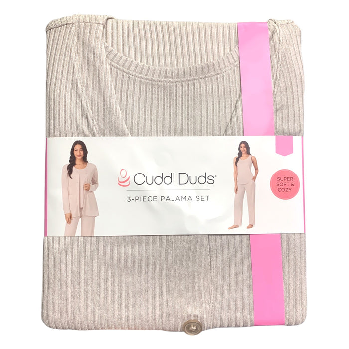 Cuddl Duds 3-Piece Relaxed Fit Soft Knit Ribbed Scoop Neck Pajama Set
