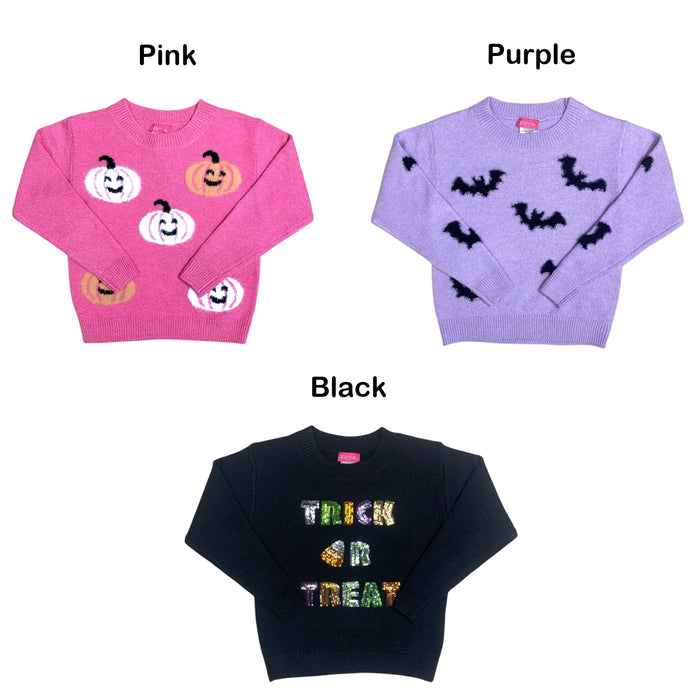 Zunie Girl Girls Halloween Themed Holiday Sweater, Long Sleeve, Eyelash Yarn
