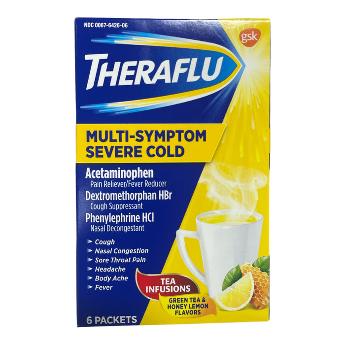 Theraflu Multi-Symptom Severe Cold Hot Liquid Powder Tea Infusions Green Tea