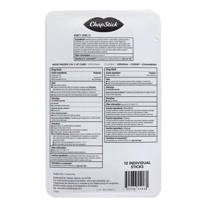 ChapStick Variety Pack Original, Strawberry, Cherry, Moisturizer & Honey 12 ct.