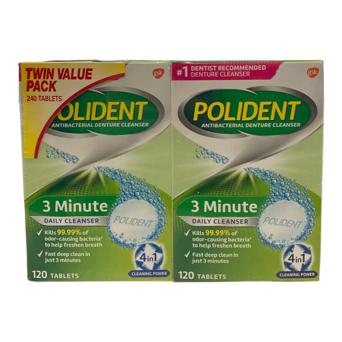 Polident 3-Min Mint Antibacterial Denture Cleanser Effervescent Tabs (240 ct.)