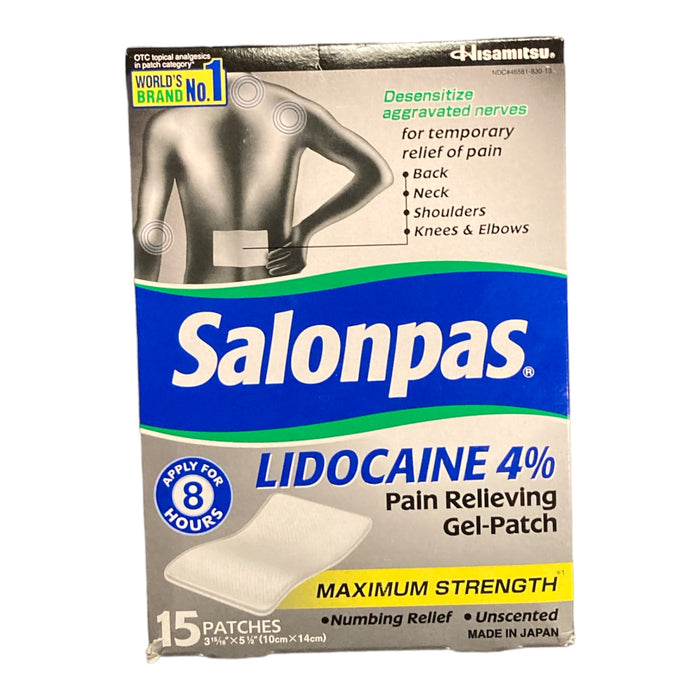 Salonpas LIDOCAINE Pain Relieving Maximum Strength Gel 15Patch