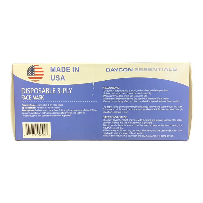 Daycon Essentials Disposable 3-PLY Face Mask, One size Fits Most (50 Count)