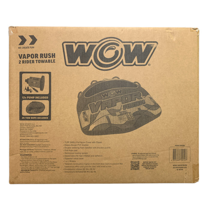 Wow Sports Vapor Rush 2-Person Towable Starter Kit with 12V Pump and Tow Rope
