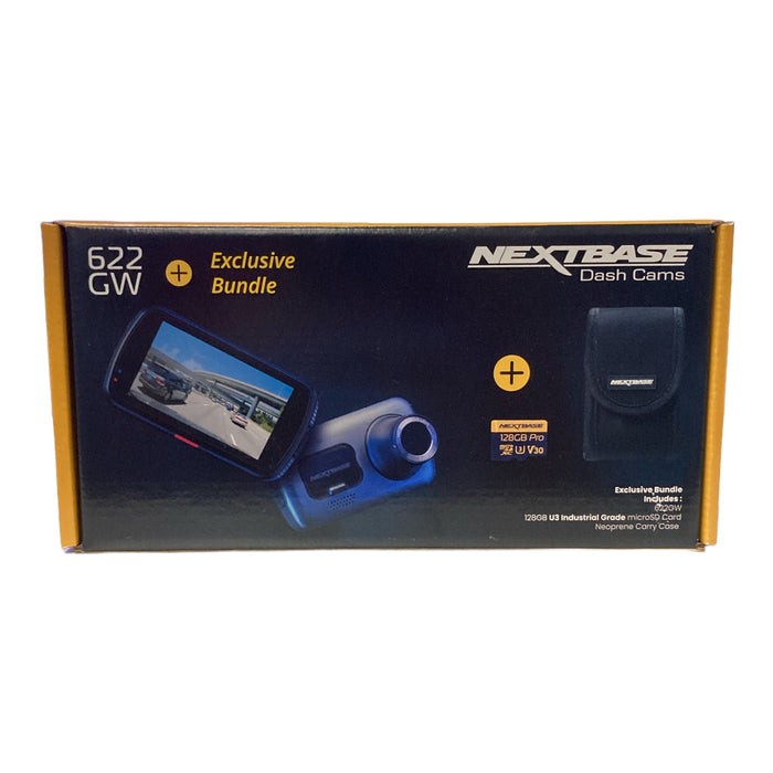 Nextbase 622GW 4K/30fps Dash Cam UHD 140° Front, 128GB U3 with Case Bundle